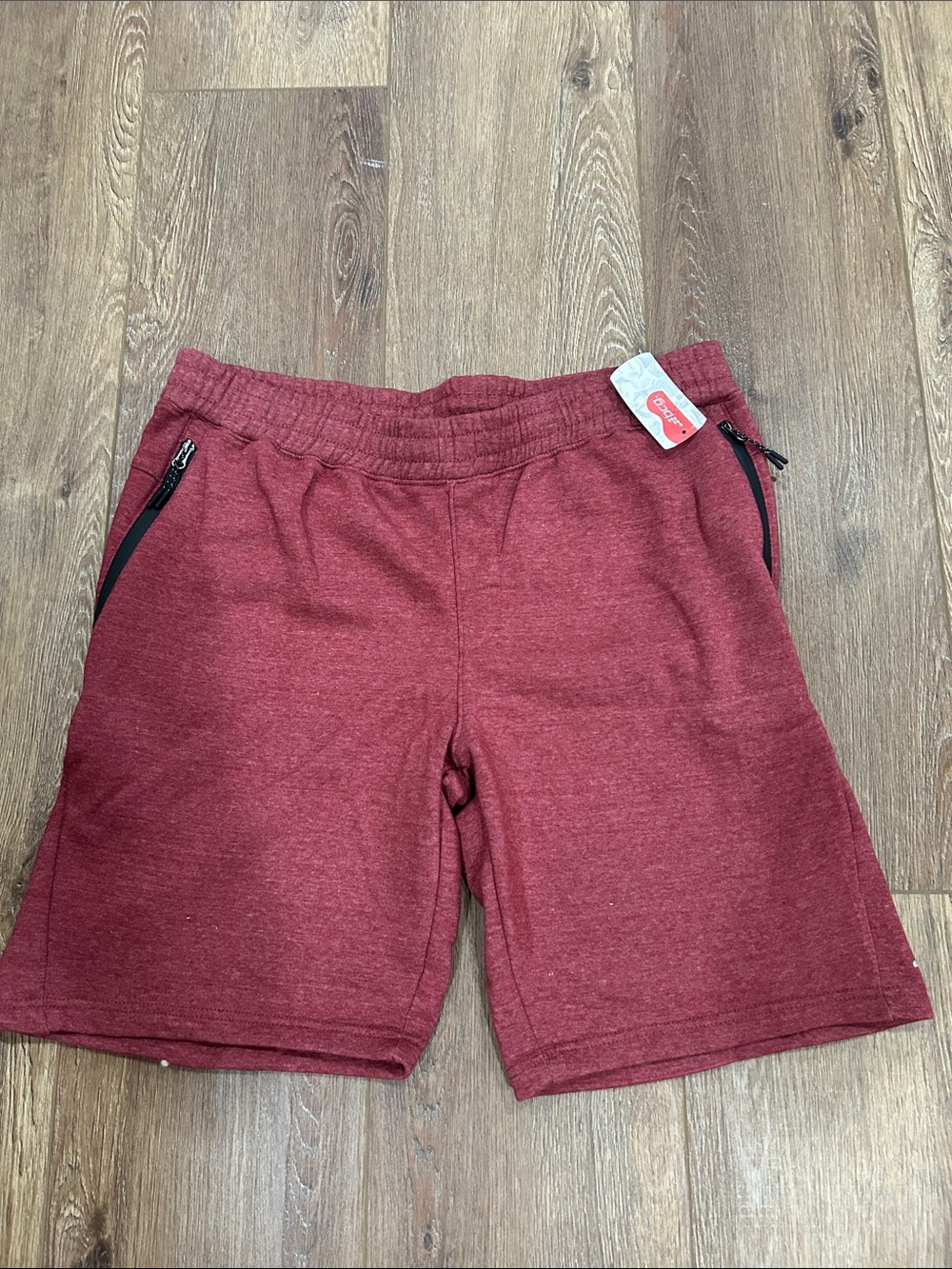 bcg Men's Maroon Athletic Knit Shorts with Zipper Pockets